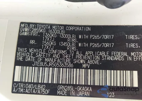 2016 Toyota 4Runner Sr5 Premium из США, поврежденный, VIN JTEBU5JR5G5363586